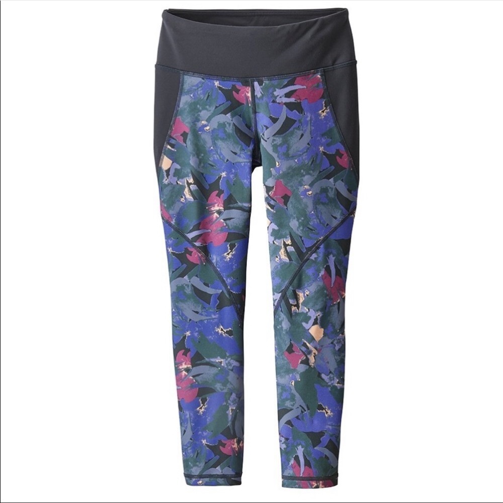 Patagonia Leggings Centered Crops Abstract Jungle Smolder Blue Sz S BNWT